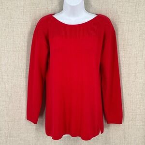 Talbots Sweater Womens S Red Cotton Blend Ribbed Boat Neck Classic Minimalist